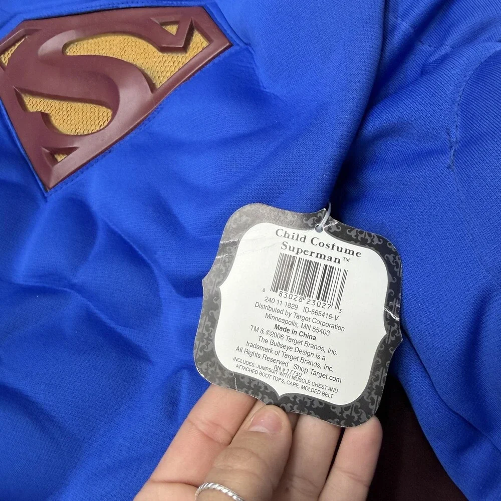 Rubie's Superman Costume Bodysuit Boys 12-14 Blue Cape Belt 3 Piece Halloween